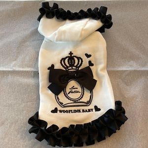 Wooflink baby size 1 white with black satin ruffle hoodie